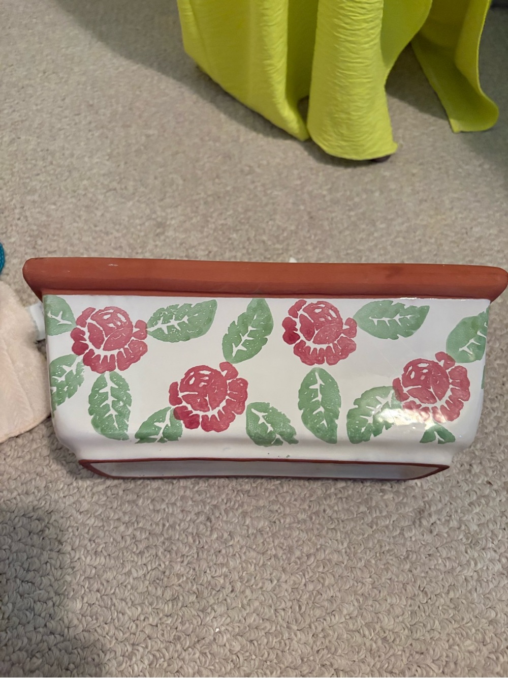 Hand-Painted Floral Ceramic Planter in White, Red & Green made in Italy